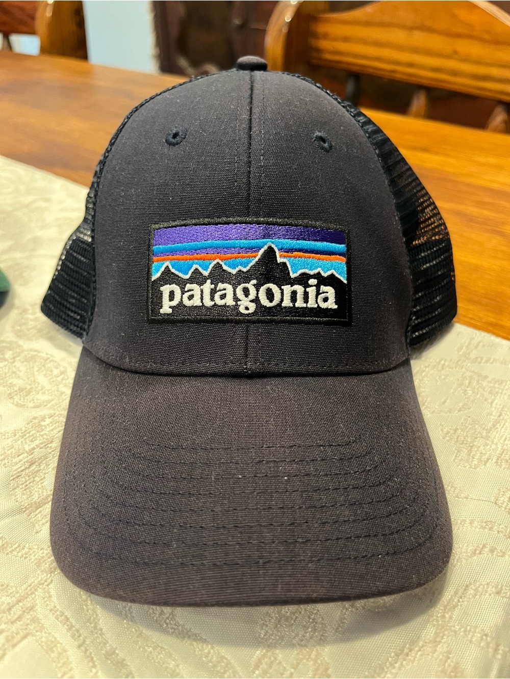 Patagonia Kids Navy Patch Trucker Hat with Multicolor Logo